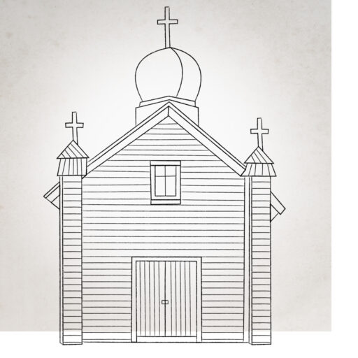 Onion dome above façade with towers on both corners