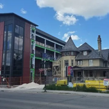 Photo of The Wilson House, with construction around it.