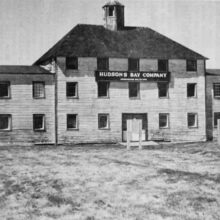 Image 1: York Factory Depot building with a sign that reads "Hudson's Bay Company" on the front.