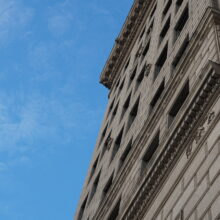 Image 8: Looking up at top floors of the Hamilton Building and cornice moulding