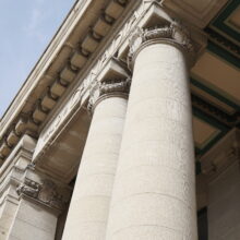 Image 5: Looking up the front columns and detailed cornice of CPR Station