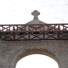 Image 6: Details on the original facade of the St Boniface Cathedral featuring a stone cross on the top