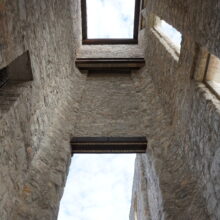 Image 14: A view looking up one of the towers of the original portion of the St Boniface Cathedral