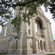 Image 16: A view of the front facade and the south facade of the St Boniface Cathedral looking from southeast