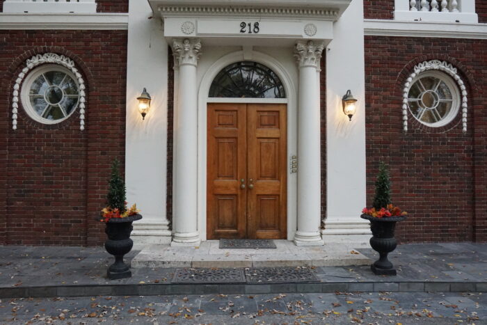 Front wooden door entrance of Moss House