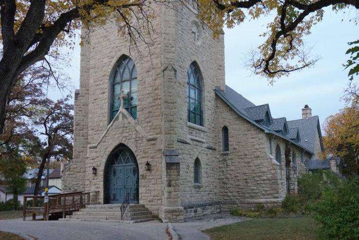 Picturesque tone tower with large pointed arched door