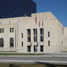 Image 6: Three long windows above side rear entrance to Civic Auditorium