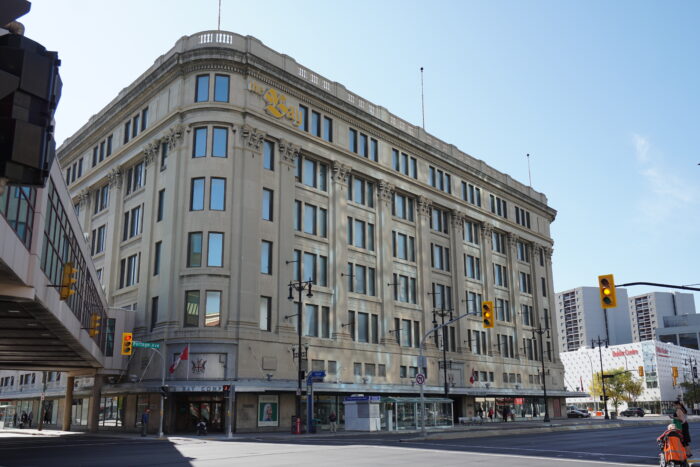 Winnipeg’s Hudson’s Bay Company Downtown Store with the skywalk connecting to the second storey.