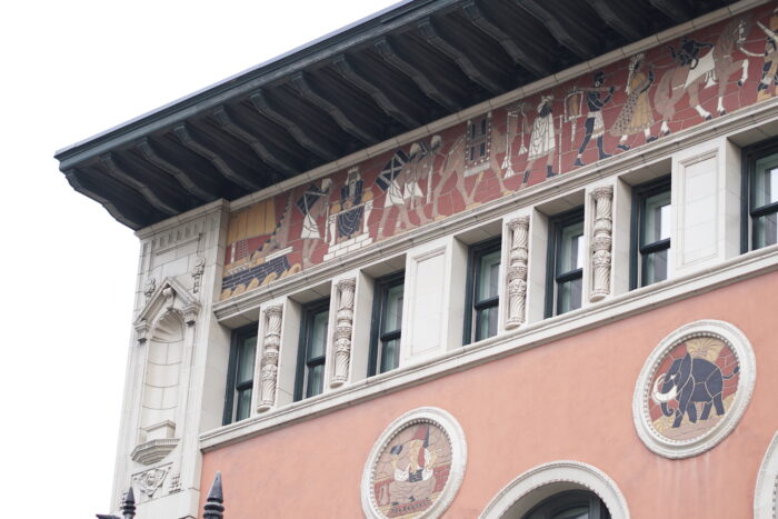 The eaves and ornamentation along the fourth storey of the Birks Building (Former YMCA).