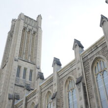 Image 6: Details on the facade of Knox Church with one of the towers in view