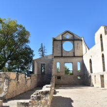 Image 10: Image 2: The front facade of the Trappist Monastery Church from the inside. The windows have no glass.