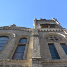 Image 3: Looking up the facade of St Mary's Cathedral on the St Mary Avenue side featuring the tower