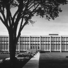 Image 2: Black and white photo of John A. Russell building facade